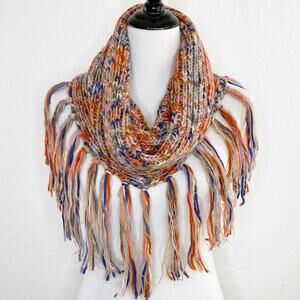BCBGenerations Multicolored Marled Chunky Knit Fringe Tassle Scarf Cowl Y2k